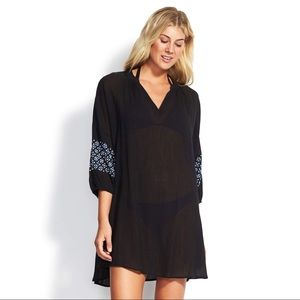 Seafolly New Folk Embroidery Sleeve Dress Black Size Small NWT